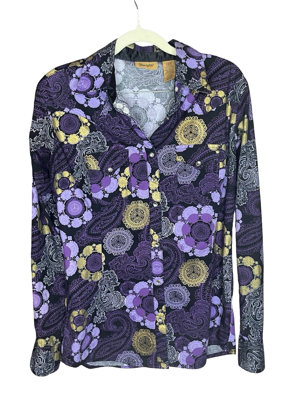 Vintage Y2K Wrangler Purple Paisley Western Snap Shirt | Size Small - Picture 9 of 13